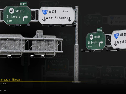 Highway Street Sign 3D Model