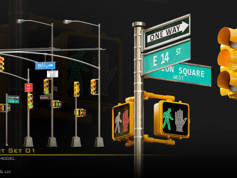 Traffic Light Set 01 Model 3D