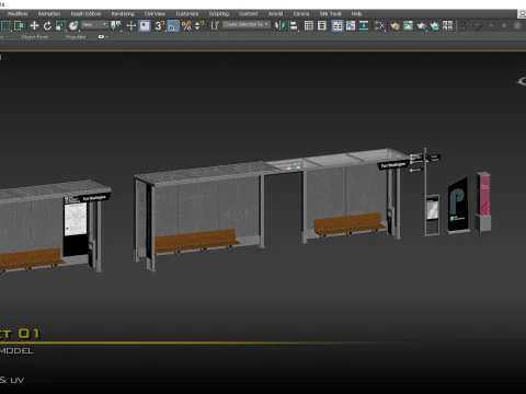 Bus Stop - Set01 3D Model