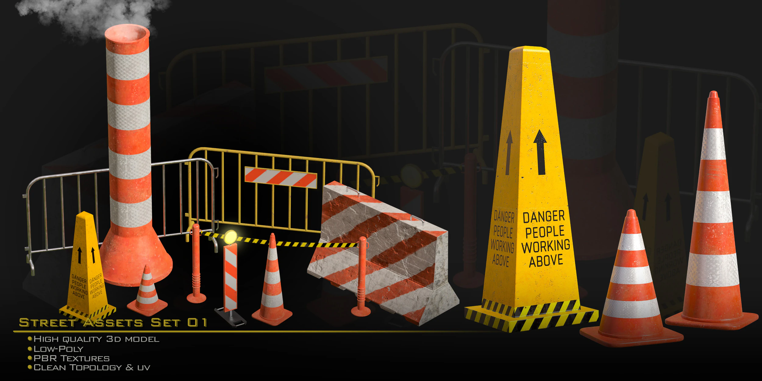 Street Asset Set 01 3D Model .c4d .max .obj .3ds .fbx .stl .blend