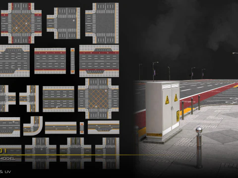 Дорожный набор 01-LowPoly-GameReady 3D Модель