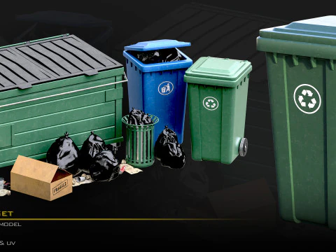 垃圾桶套装01 3D 模型