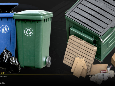 Trash Can Set01 3D 模型