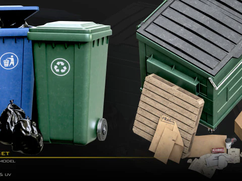 Trash Can Set01 3D Model