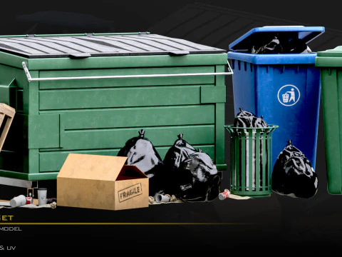 Trash Can Set01 3D Model