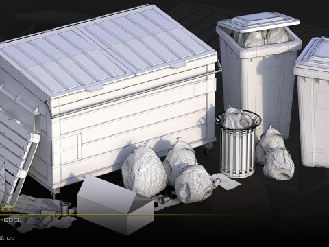 Trash Can Set01 3D 模型