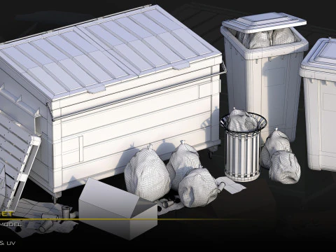 Trash Can Set01 3D Model