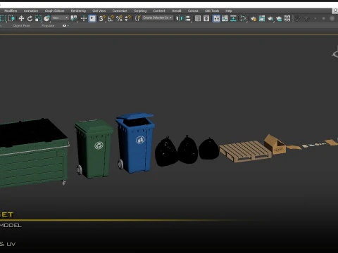 Trash Can Set01 3D Model