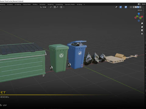 Trash Can Set01 3D Model