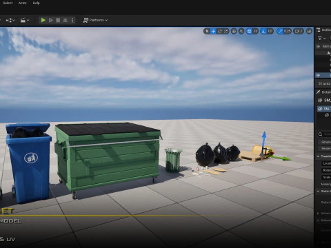 Trash Can Set01 3D Model