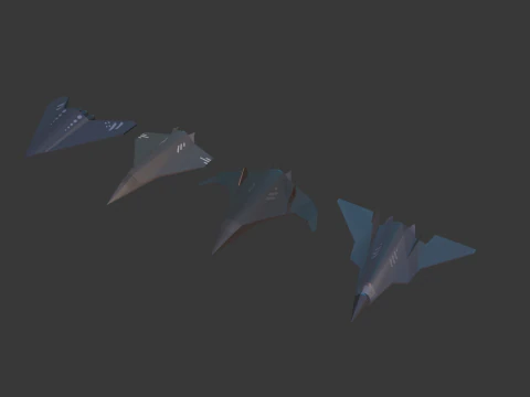 PACK OF 4 MILITARY FIGHTER PLANES 3D Model