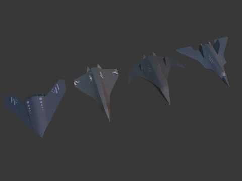 PACK OF 4 MILITARY FIGHTER PLANES 3D Model