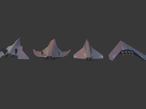 PACK OF 4 MILITARY FIGHTER PLANES 3D Model