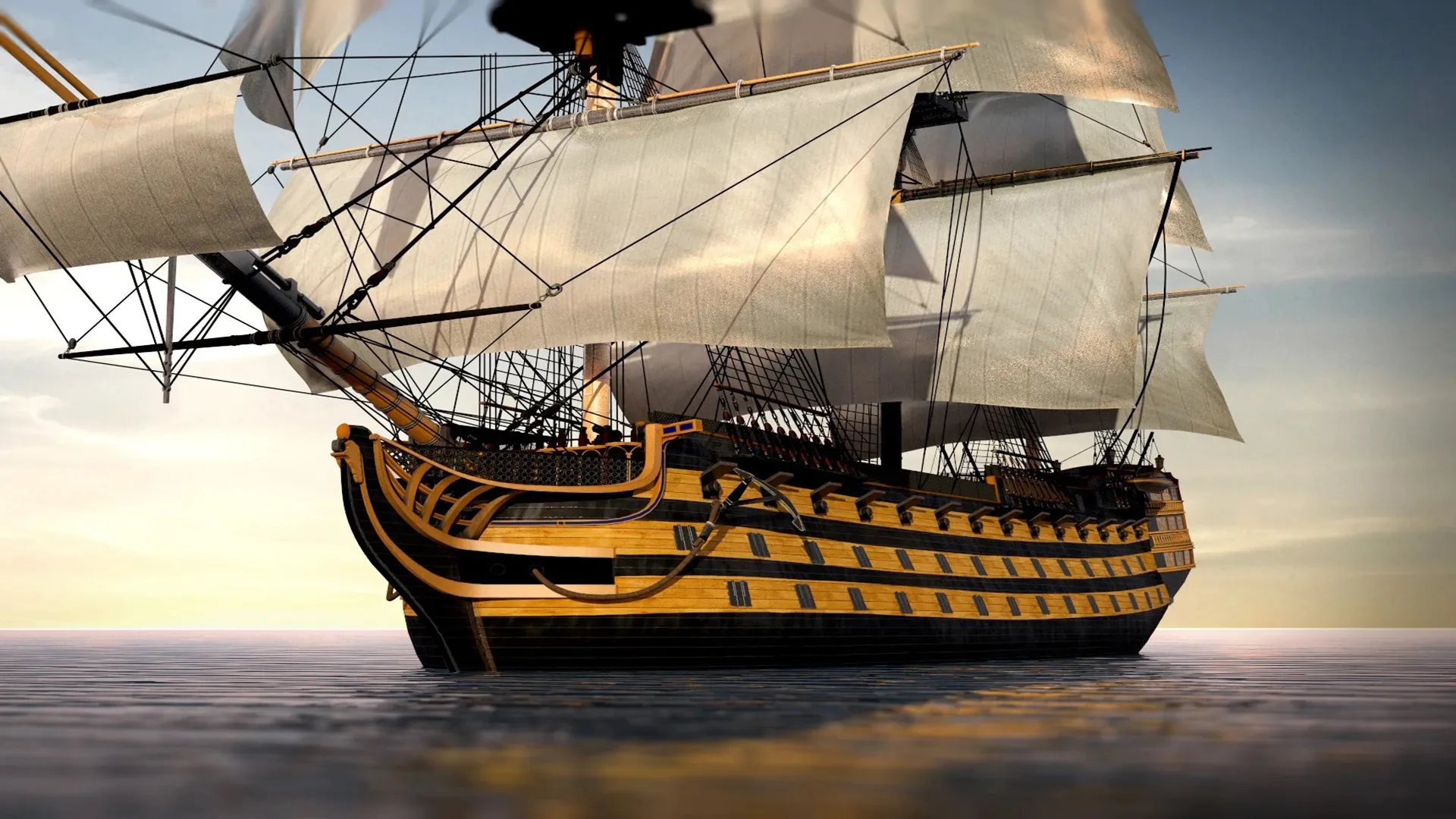 Historic HMS Victory Wooden Warship PBR High Detail 3D Model .c4d .max .obj .3ds .fbx .stl .blend