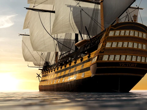 Historic HMS Victory Wooden Warship PBR High Detail 3D Model