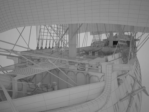 Historic HMS Victory Wooden Warship PBR High Detail 3D Model