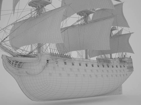 Historic HMS Victory Wooden Warship PBR High Detail 3D Model