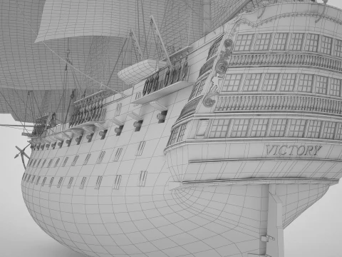 Historic HMS Victory Wooden Warship PBR High Detail 3D Model