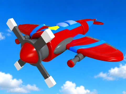 Stilisiertes Cartoon-Propellerflugzeug, spielbereit, Low Poly 3D Modell