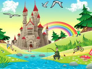 2D 漫画環境の美しい城と病院 3Dモデル