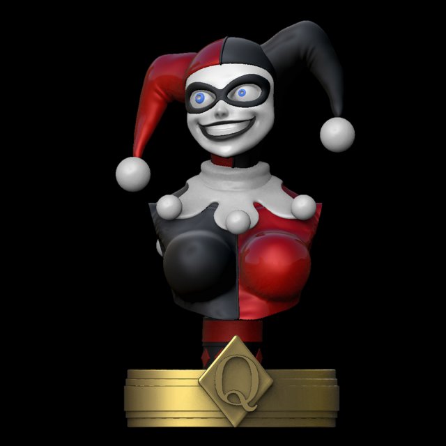 Harley Quinn Bust Ready to Print 3D Print Model .c4d .max .obj .3ds .fbx .stl .blend 