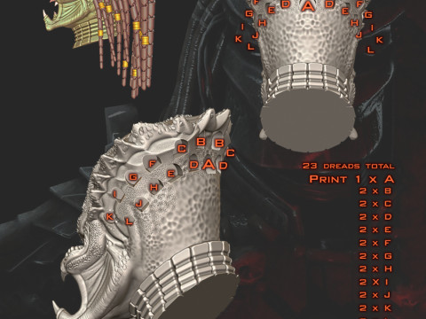 Predator Head with Dreadlocks STL 3D Print Files Model Cetak 3D