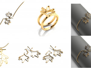 Jewelry set 006 Printable Ring Bracelet Earring Necklace 3D Print Model