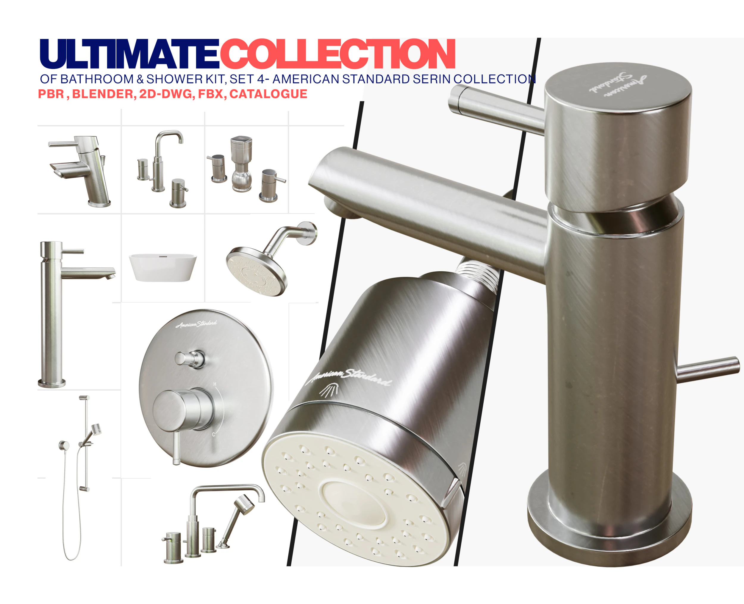 American Standard Serin Bathroom Collection 3D Model .c4d .max .obj .3ds .fbx .stl .blend