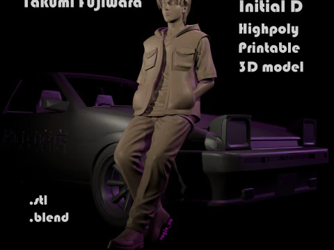 Takumi Fujiwara İlk D anime yazdırılabilir 3D Baskı Modeli