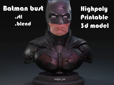 Busto di Batman stampabile in highpoly Modello di stampa 3D