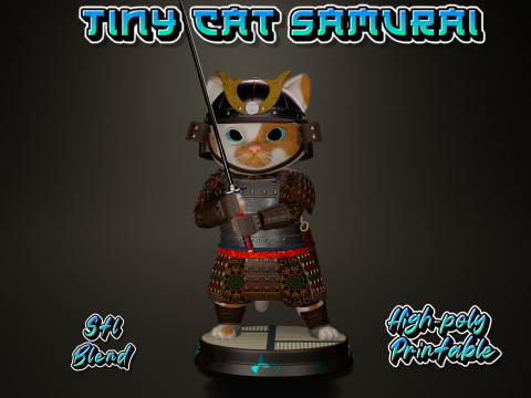 Gato samurai imprimible en alta poli Modelo de impresión 3D