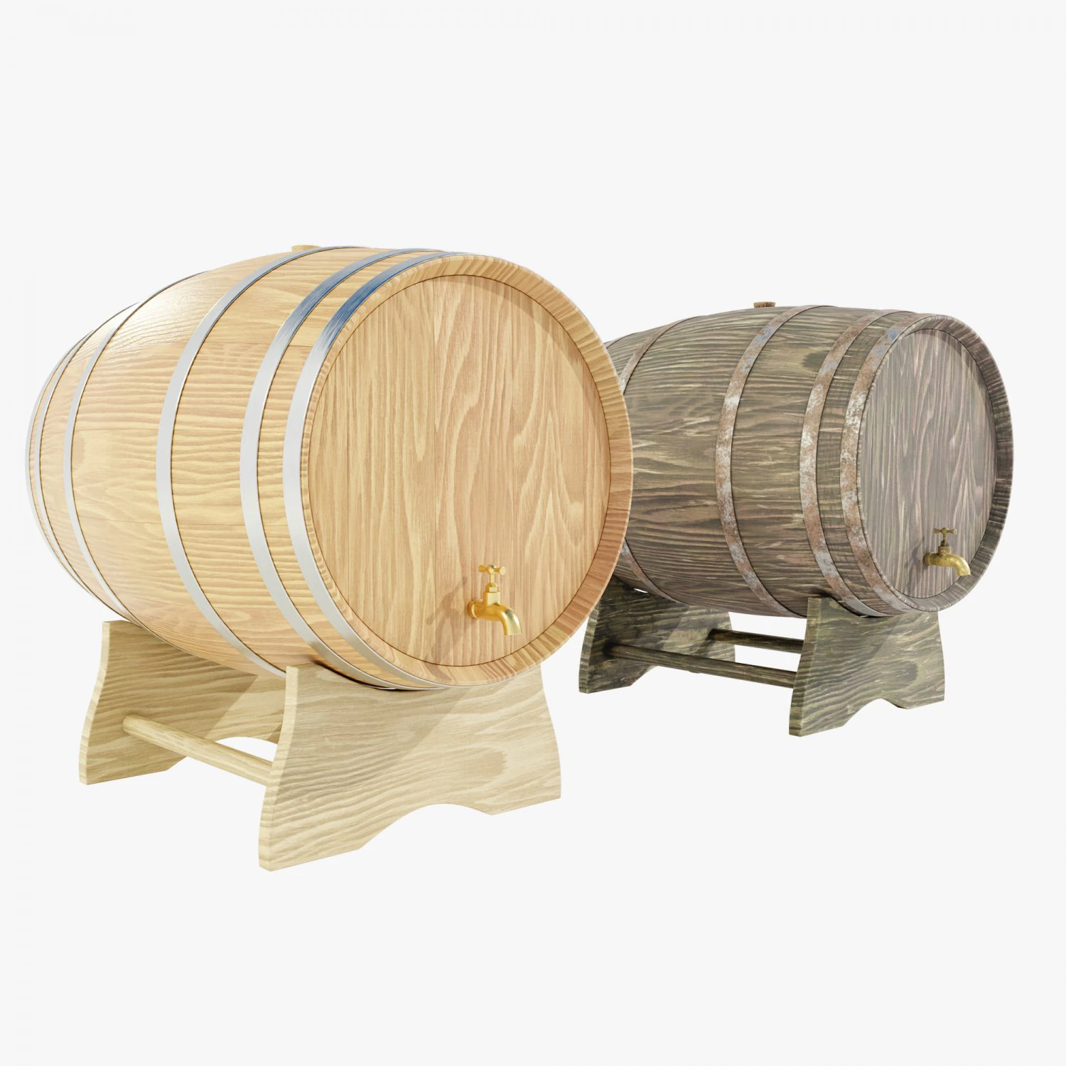 Wooden Barrels 3D Model .c4d .max .obj .3ds .fbx .stl .blend 