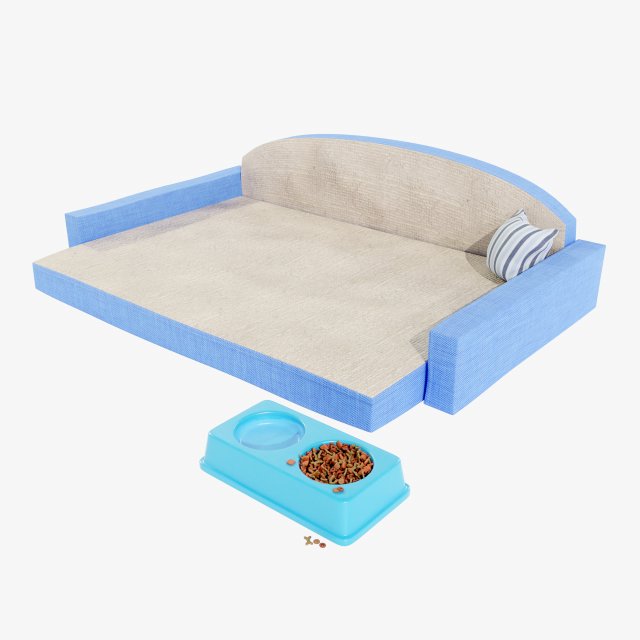 Pet Bed and Bowl 3D Model .c4d .max .obj .3ds .fbx .stl .blend 
