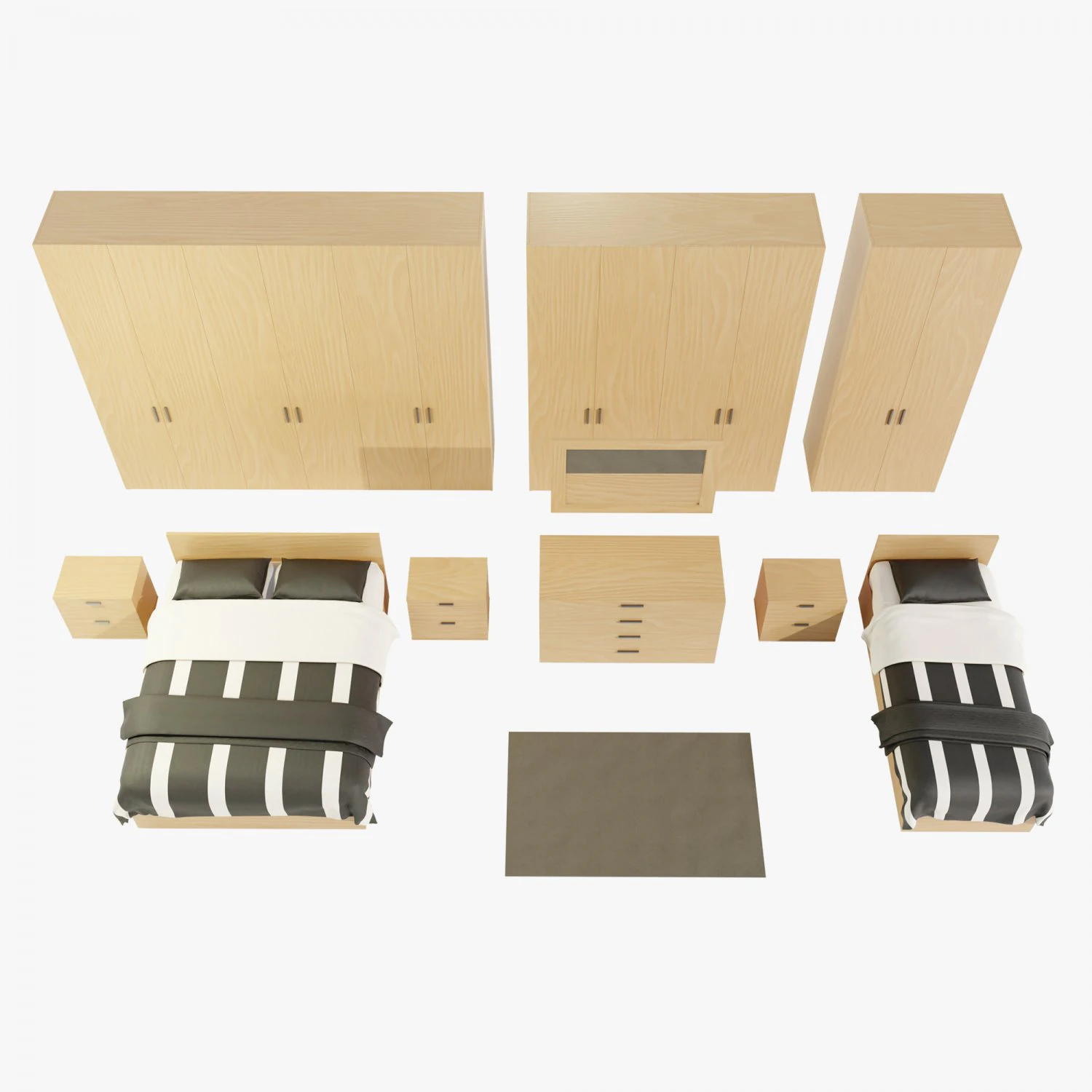 Conjunto completo de m&oacute;veis para quarto Modelo 3D .c4d .max .obj .3ds .fbx .stl .blend 