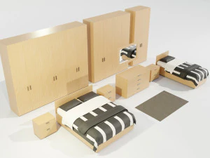 Conjunto completo de m&oacute;veis para quarto Modelo 3D