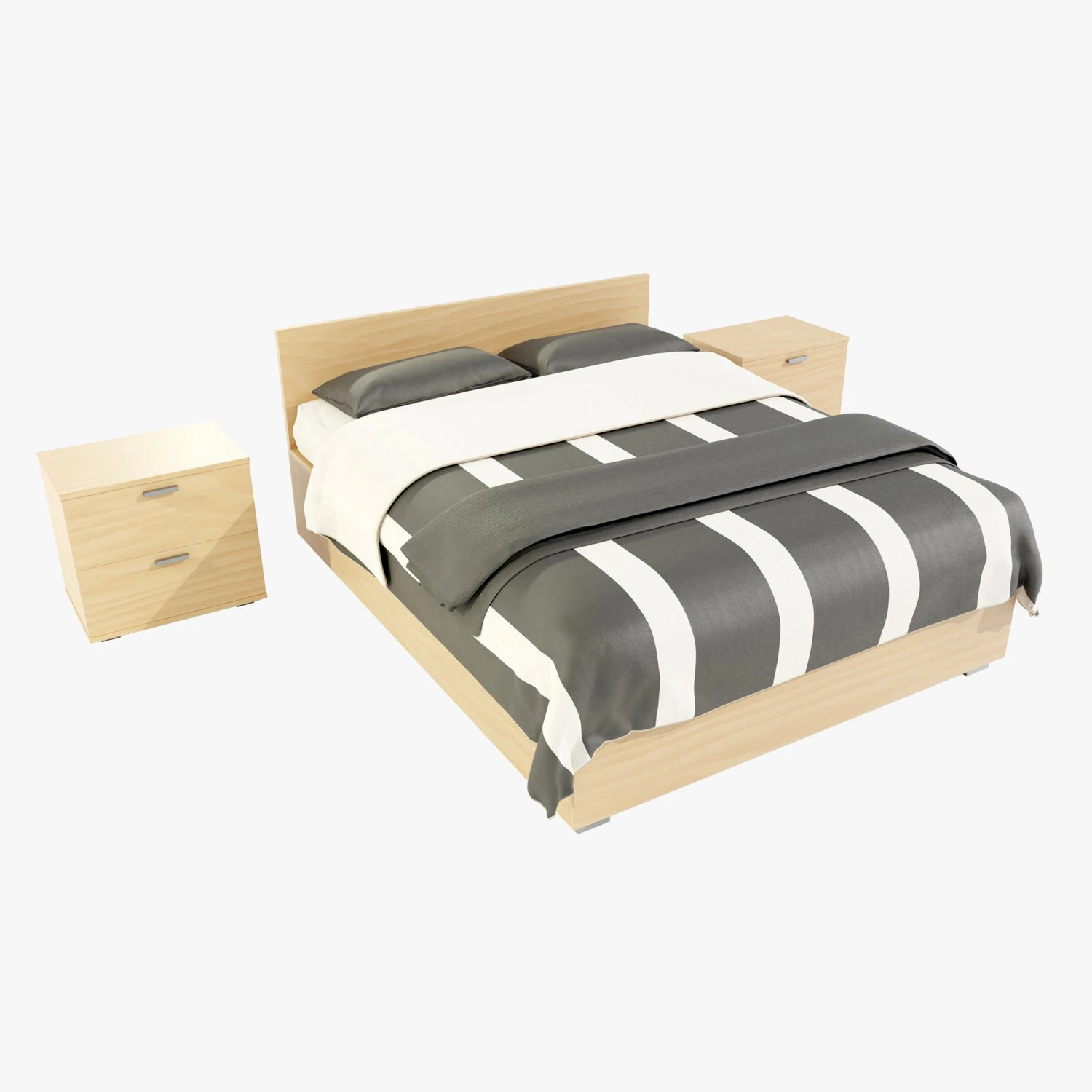 Double Bed 3D Model .c4d .max .obj .3ds .fbx .stl .blend 