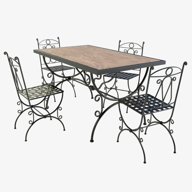 Iron Wood Table and Chairs Model 3D .c4d .max .obj .3ds .fbx .stl .blend 