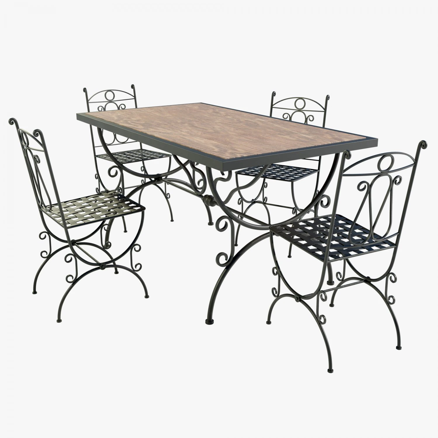 Iron Wood Table and Chairs 3D Model .c4d .max .obj .3ds .fbx .stl .blend 