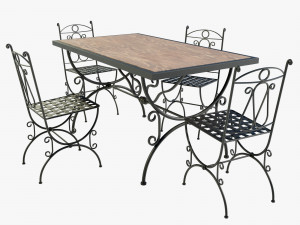 Iron Wood Table and Chairs 3Dモデル