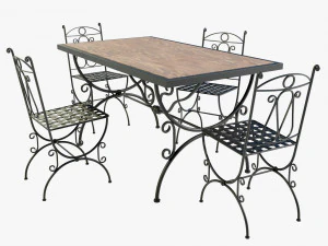 Mesa e cadeiras de madeira de ferro Modelo 3D