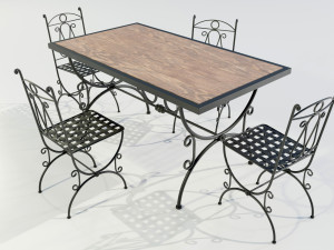 Iron Wood Table and Chairs Model 3D