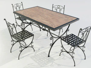 Iron Wood Table and Chairs 3D Model