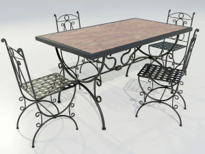 Iron Wood Table and Chairs 3D Model