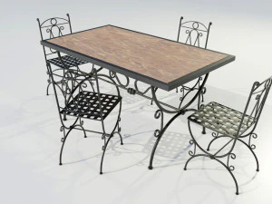 Iron Wood Table and Chairs 3D Model