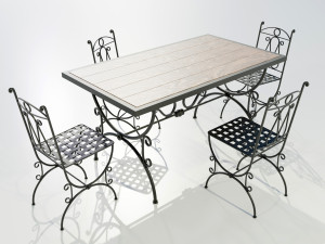 Iron Wood Table and Chairs Model 3D