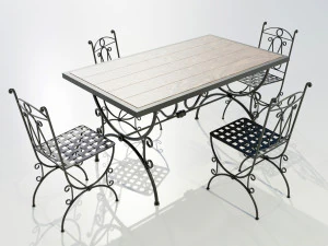 Iron Wood Table and Chairs 3D Model