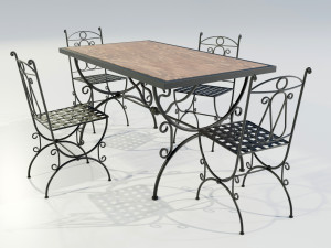 Iron Wood Table and Chairs Model 3D