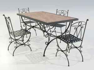 Iron Wood Table and Chairs 3D Model