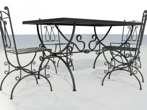 Iron Wood Table and Chairs 3D Model