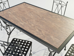 Iron Wood Table and Chairs Model 3D